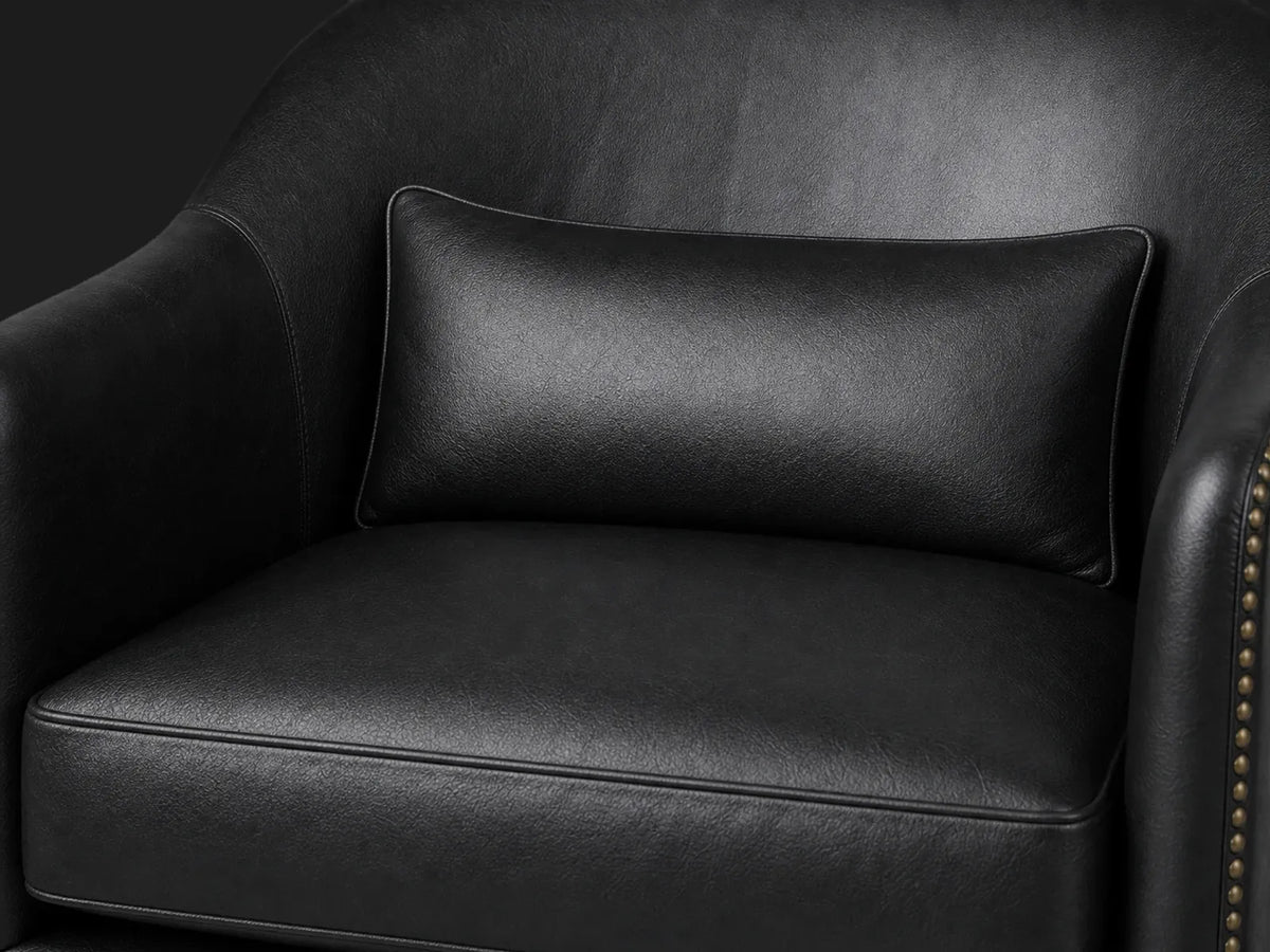 prod2702072 lounge chair pillow detail in Costa Leather Jet and Walnut Vintage