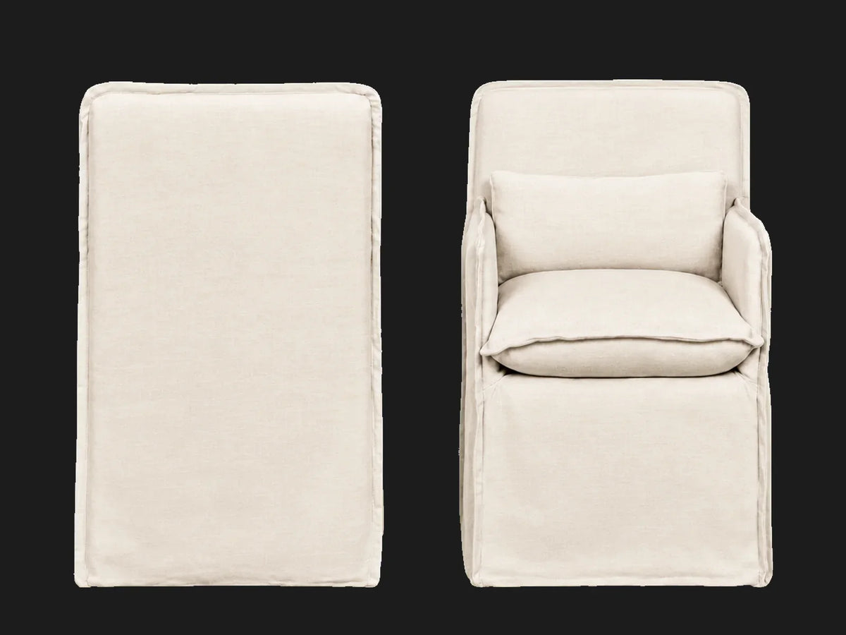 Melo Dining Chair 2-piece set in Light Weight Linen Water Lily - back and front views