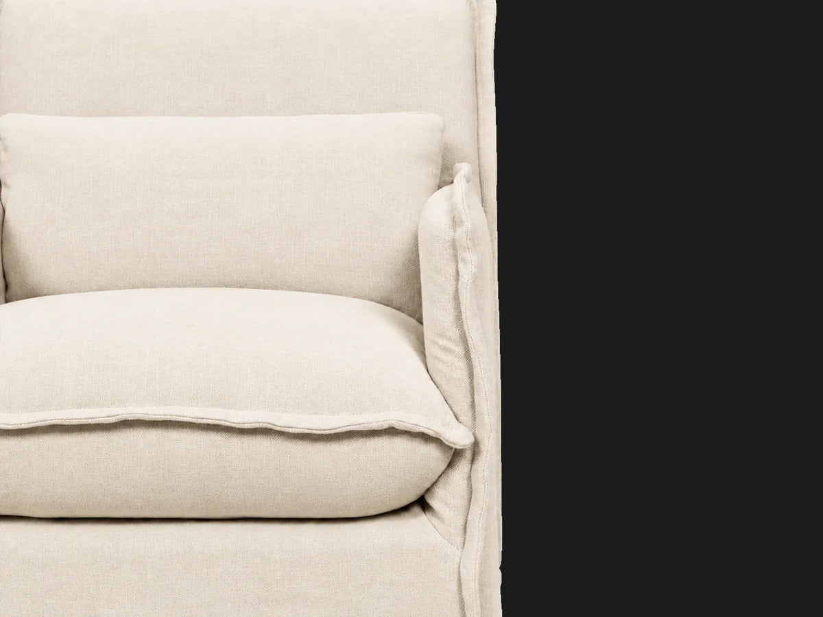 Melo Dining Chair in Light Weight Linen Water Lily - front cushion detail