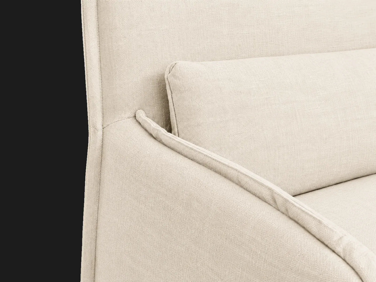 Melo Dining Chair in Light Weight Linen Water Lily - arm and seam detail