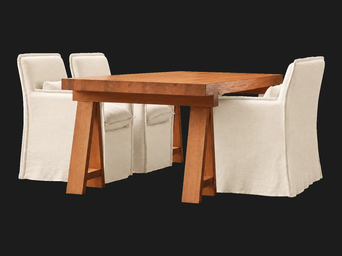 Melo Dining Chair in Light Weight Linen Water Lily - dining table arrangement