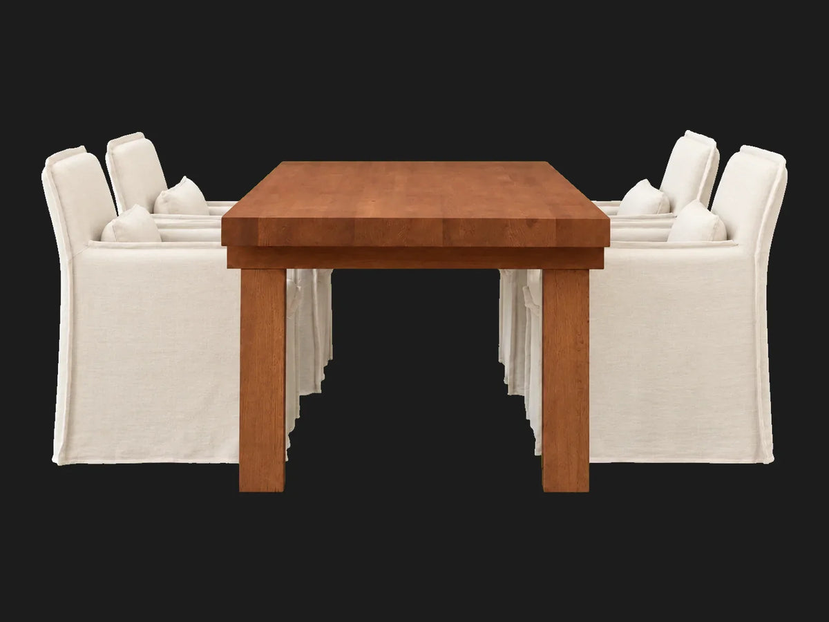 Melo Dining Chair in Light Weight Linen Water Lily - six-chair dining arrangement