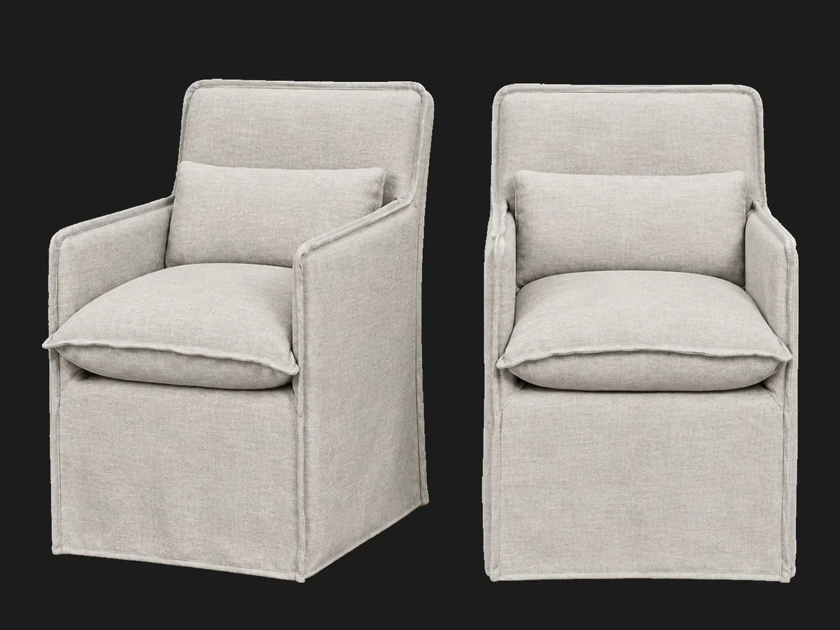 Melo Dining Chair 2-piece set in Heritage Belgian Linen Agate - front and three-quarter views #Fabric & Color_Heritage Belgian Linen Agate