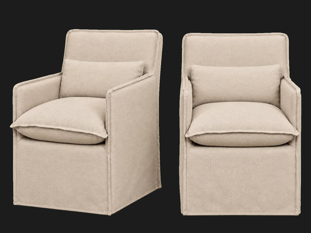 Melo Dining Chair 2-piece set in Italian Brushed Wool Fox - front and three-quarter views #Fabric & Color_Italian Brushed Wool Fox