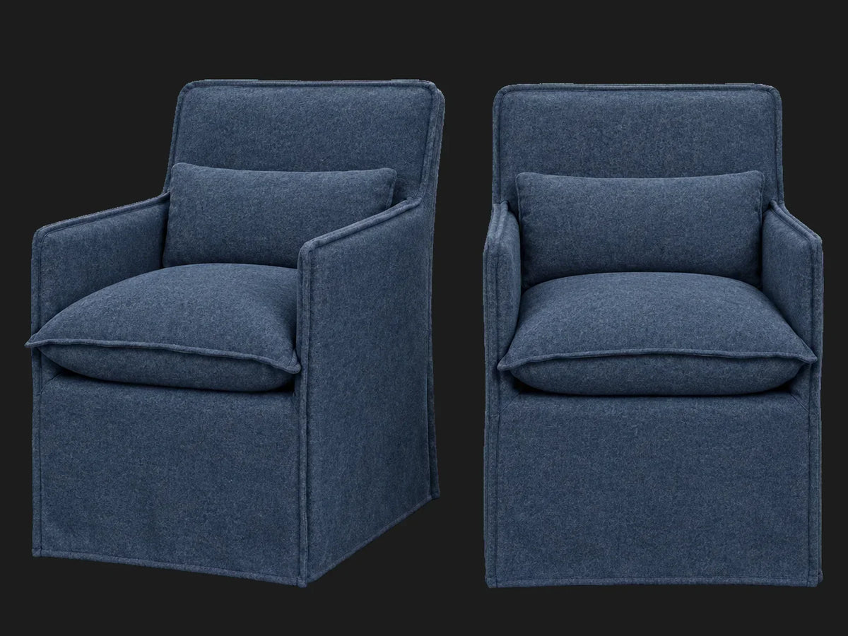 Melo Dining Chair 2-piece set in Italian Brushed Wool Harbor - front and three-quarter views #Fabric & Color_Italian Brushed Wool Harbor