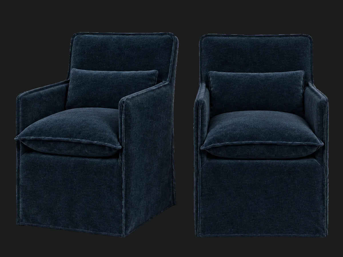 Melo Dining Chair 2-piece set in Mohair Admiral - front and three-quarter views #Fabric & Color_Mohair Admiral