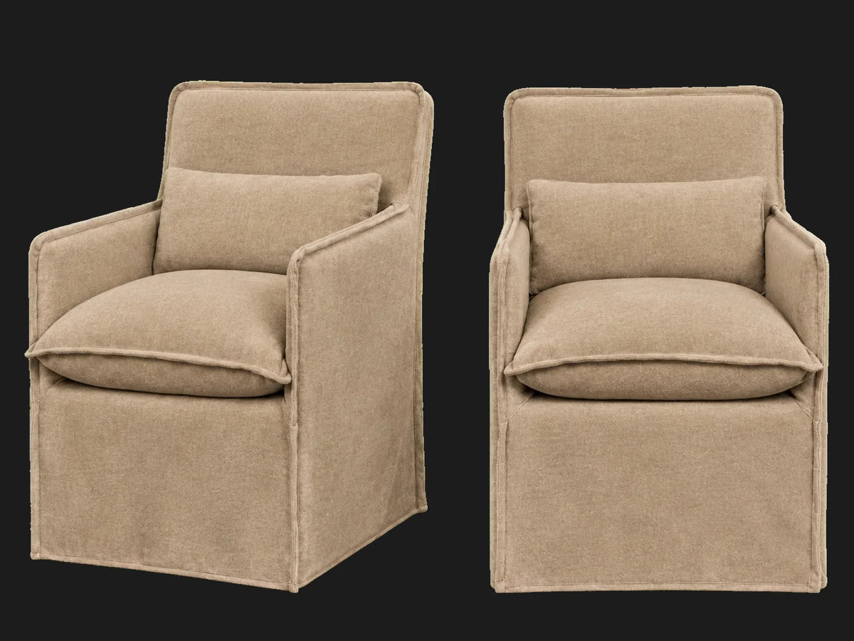 Melo Dining Chair 2-piece set in Mohair Almond - front and three-quarter views