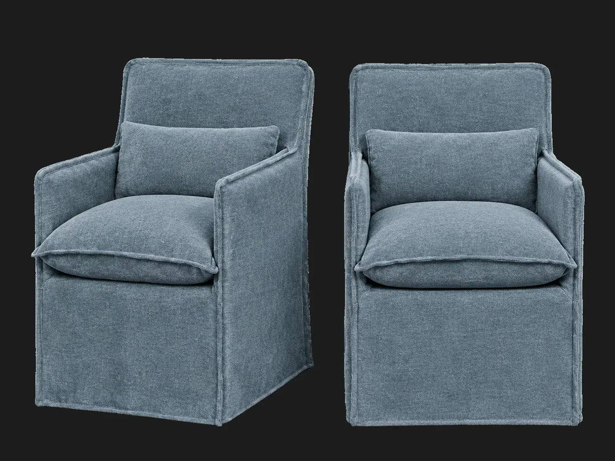 Melo Dining Chair 2-piece set in Mohair Slate Blue - front and three-quarter views #Fabric & Color_Mohair Slate Blue