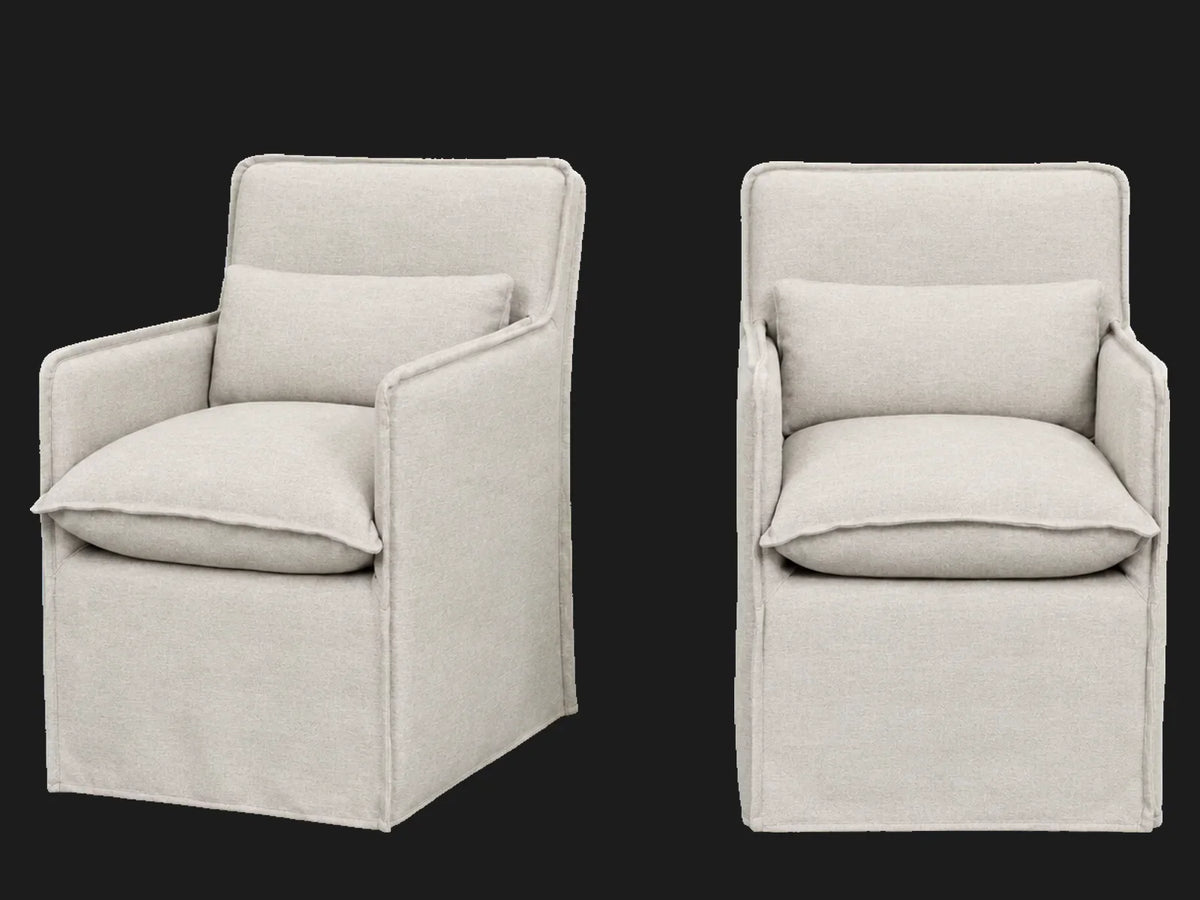 Melo Dining Chair 2-piece set in Performance Textural Weave Breeze - front and three-quarter views #Fabric & Color_Performance Textural Weave Breeze