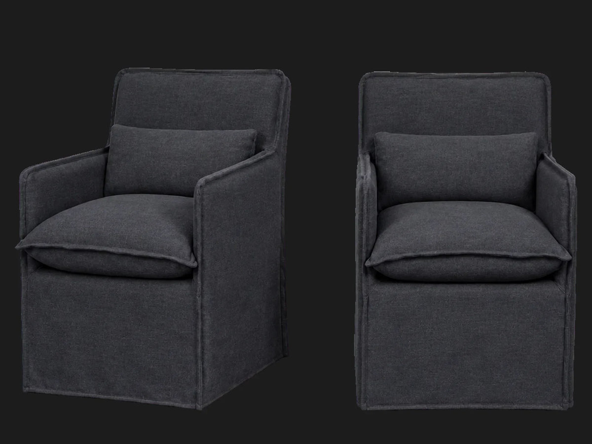 Melo Dining Chair 2-piece set in Performance Textural Weave Marina - front and three-quarter views #Fabric & Color_Performance Textural Weave Marina