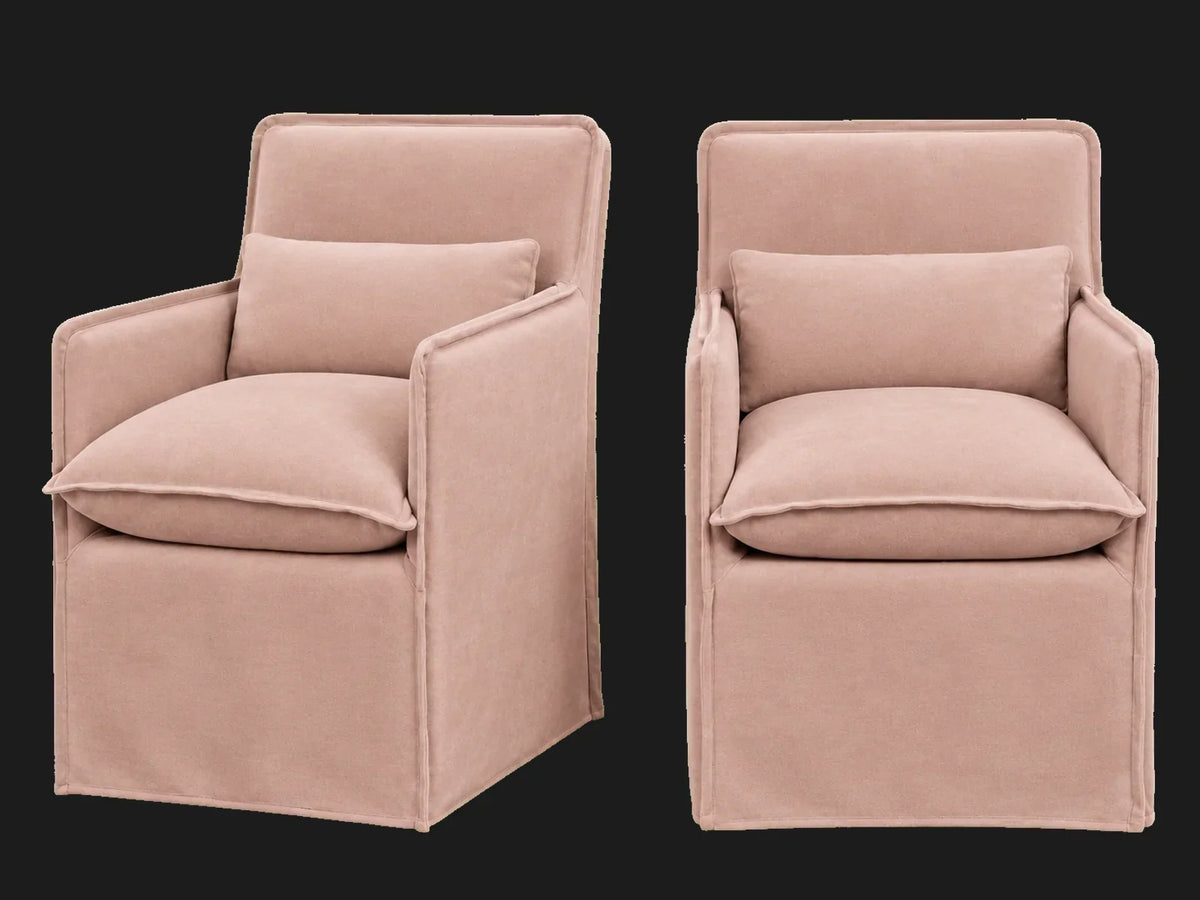 Melo Dining Chair 2-piece set in Performance Velvet Blossom - front and three-quarter views #Fabric & Color_Performance Velvet Blossom