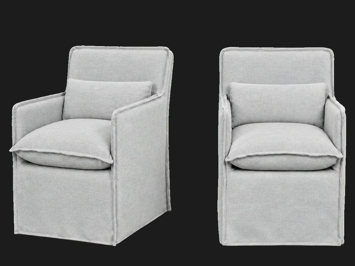 Melo Dining Chair 2-piece set in Performance Woven Chenille Rain - front and three-quarter views #Fabric & Color_Performance Woven Chenille Rain