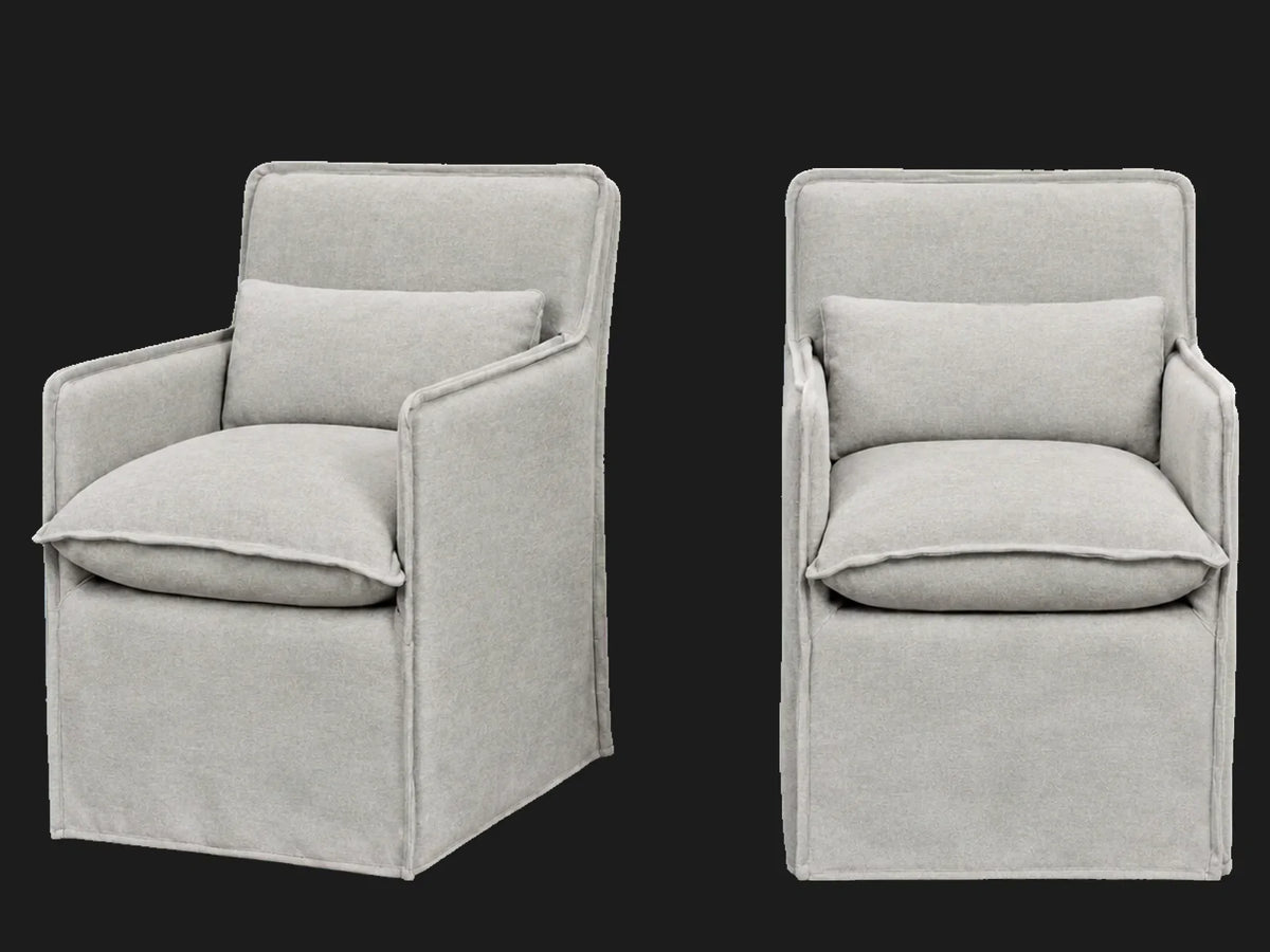 Melo Dining Chair 2-piece set in Performance Woven Chenille Steel - front and three-quarter views #Fabric & Color_Performance Woven Chenille Steel