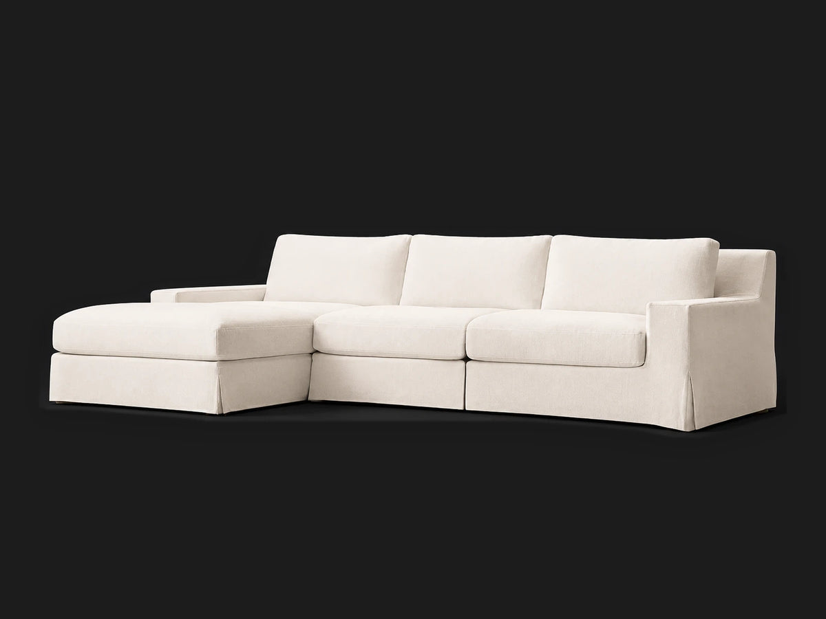 Modena 4-Piece Chaise Sectional, three-quarter left view in Italian Brushed Wool Vanilla