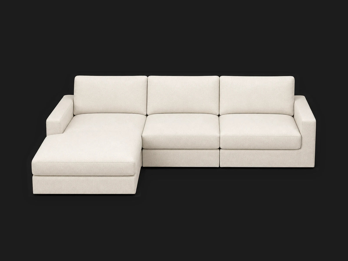 Modena 4-Piece Chaise Sectional, elevated left view in Italian Brushed Wool Vanilla