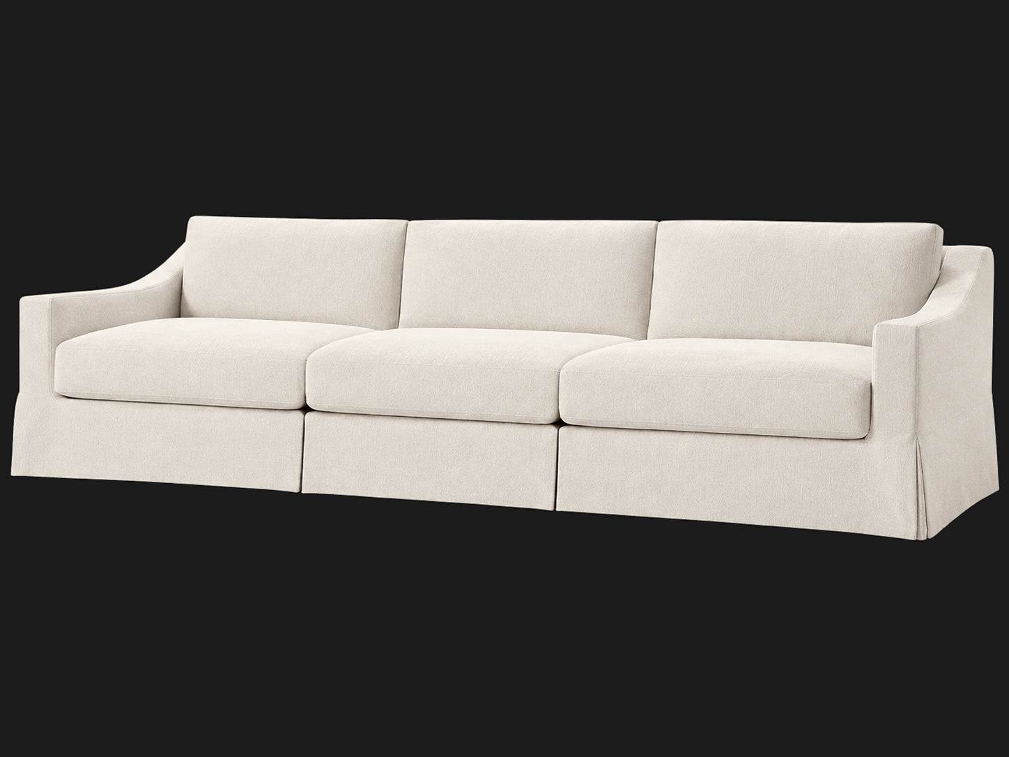 MODENA Slipcovered Modular Slope Arm 3-Piece Sofa — Italian Brushed Wool Vanilla — three-quarter front