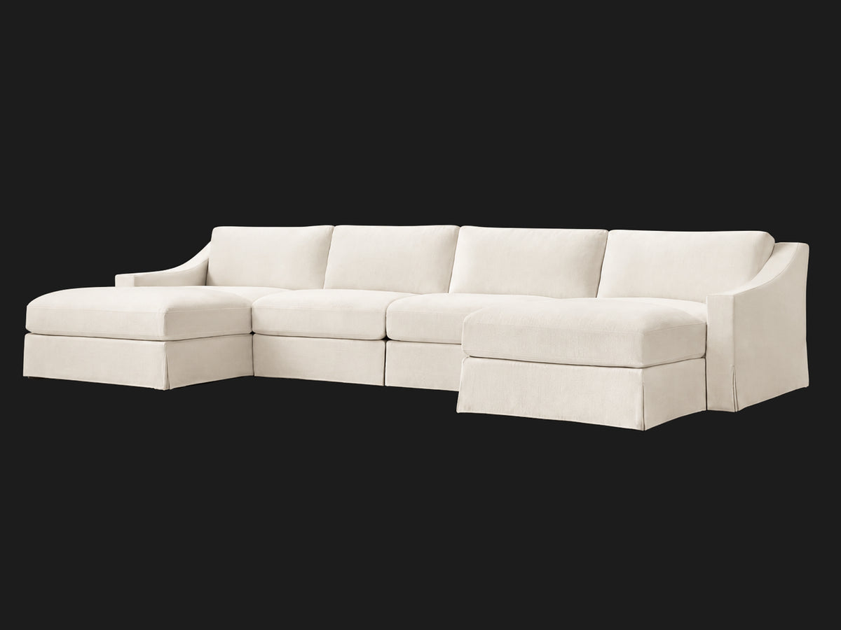MODENA Slipcovered Modular Slope Arm 6-Piece U-Chaise Sectional — Italian Brushed Wool Vanilla — three-quarter