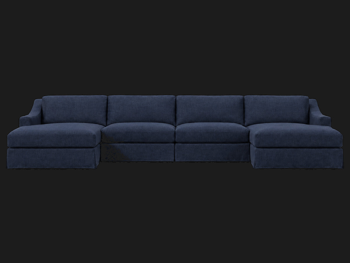 MODENA Slipcovered Modular Slope Arm 6-Piece U-Chaise Sectional — Performance Linen Weave Bay