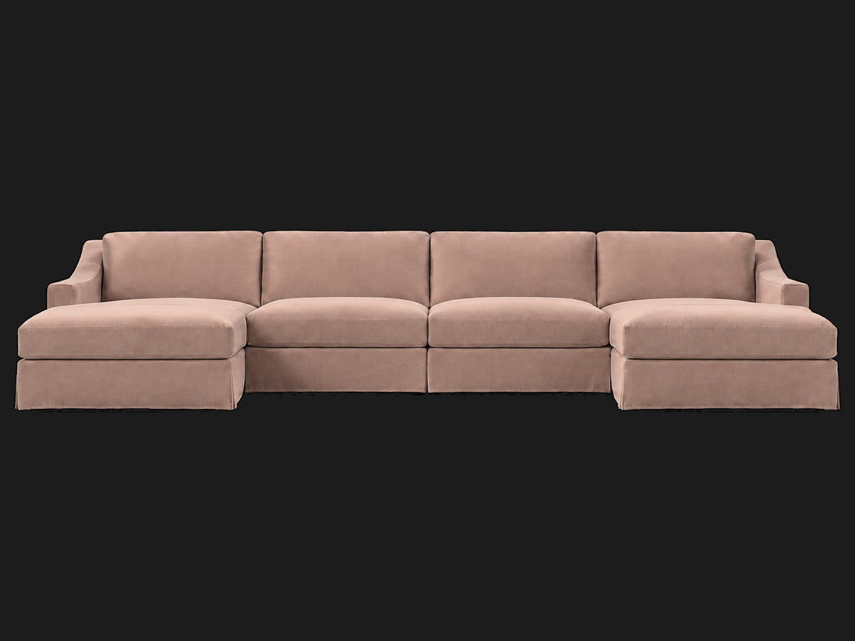 MODENA Slipcovered Modular Slope Arm 6-Piece U-Chaise Sectional — Performance Velvet Blossom