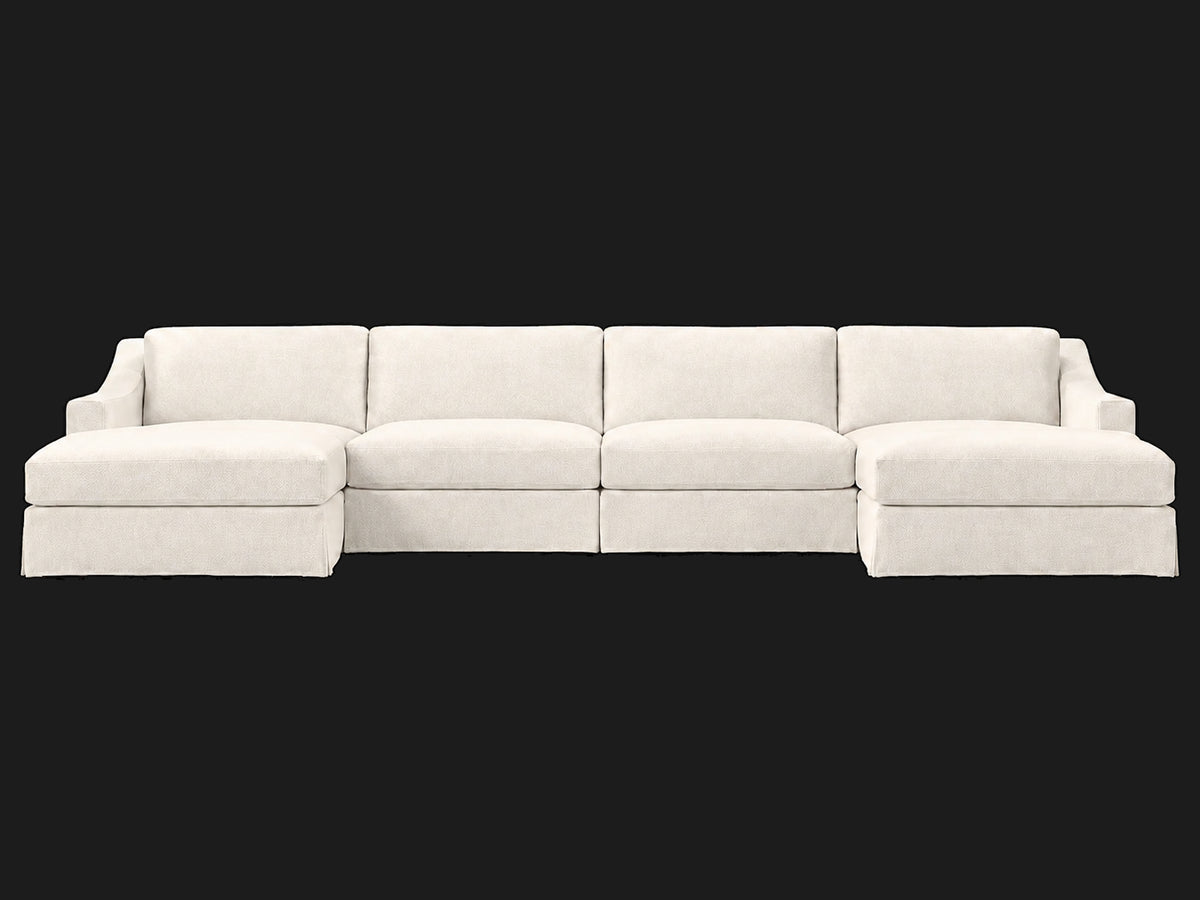 MODENA Slipcovered Modular Slope Arm 6-Piece U-Chaise Sectional — Performance Woven Chenille Lace