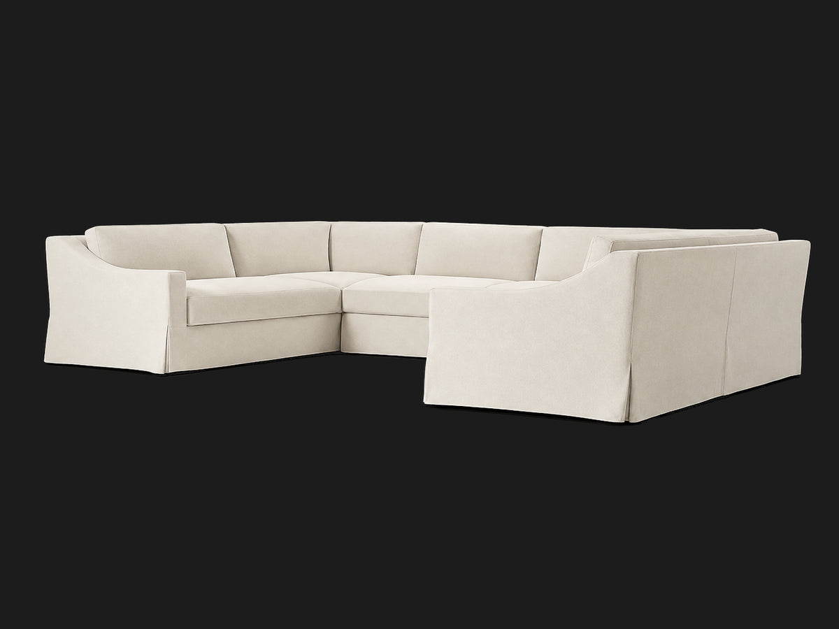 MODENA Slipcovered Modular Slope Arm 6-Piece U-Sectional — Italian Brushed Wool Vanilla — rear three-quarter