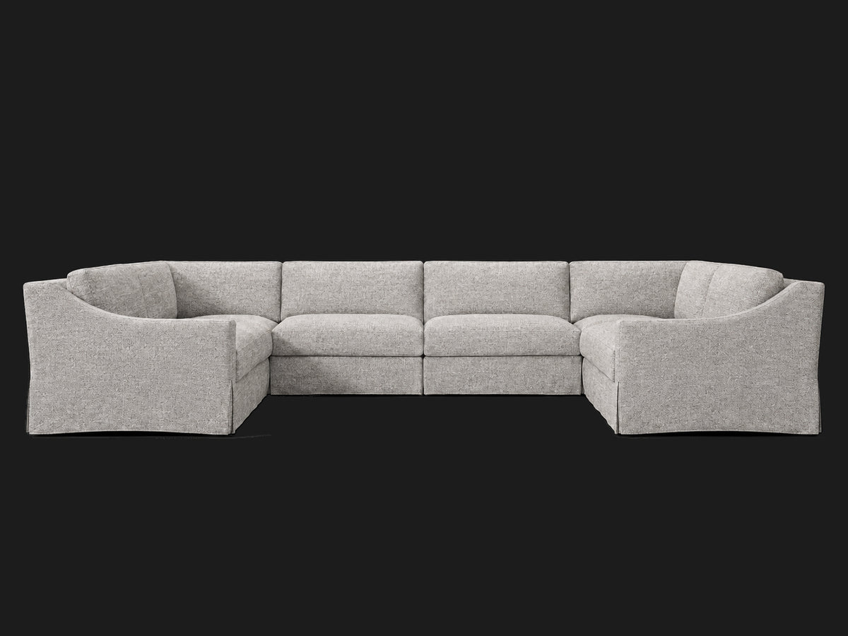 MODENA Slipcovered Modular Slope Arm 6-Piece U-Sectional — Heritage Belgian Linen Agate