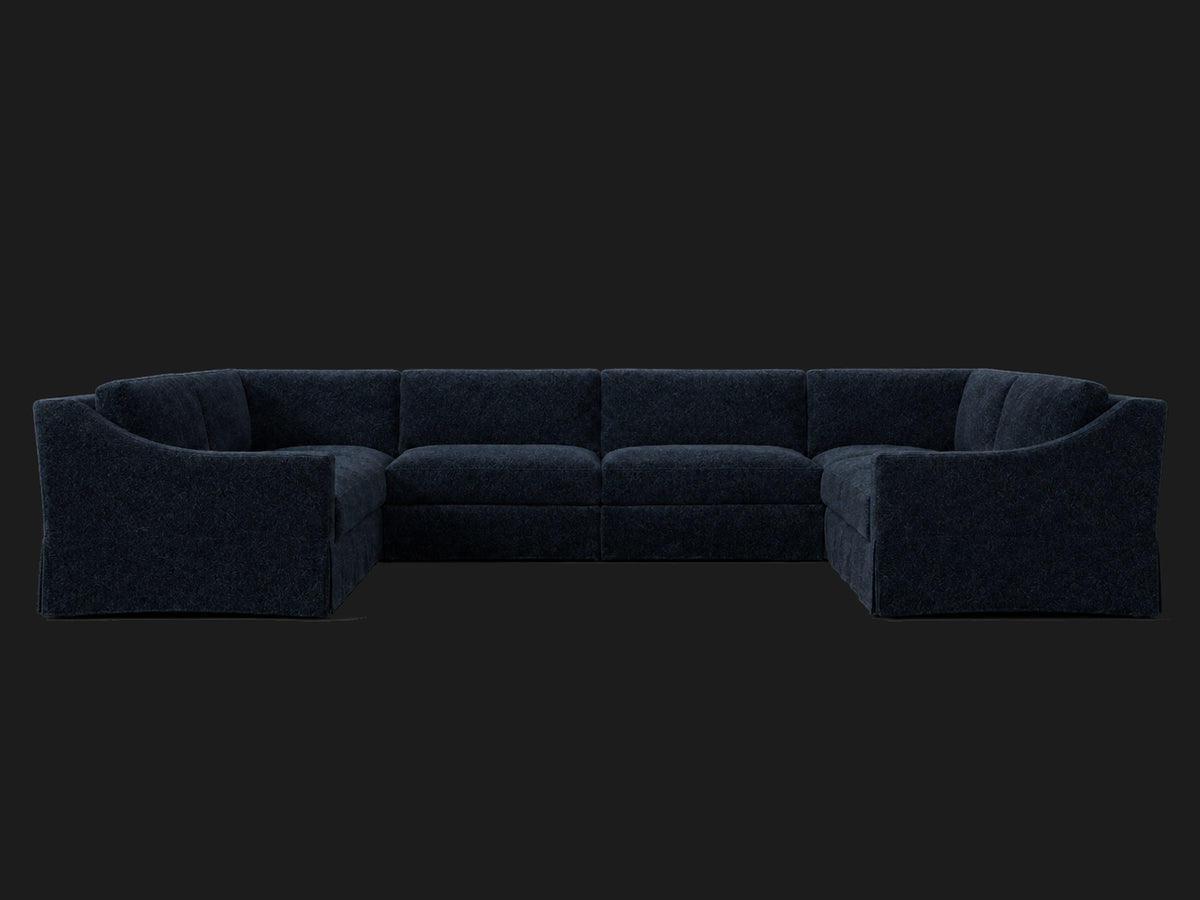 MODENA Slipcovered Modular Slope Arm 6-Piece U-Sectional — Mohair Admiral