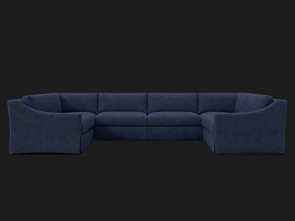 MODENA Slipcovered Modular Slope Arm 6-Piece U-Sectional — Performance Linen Weave Bay