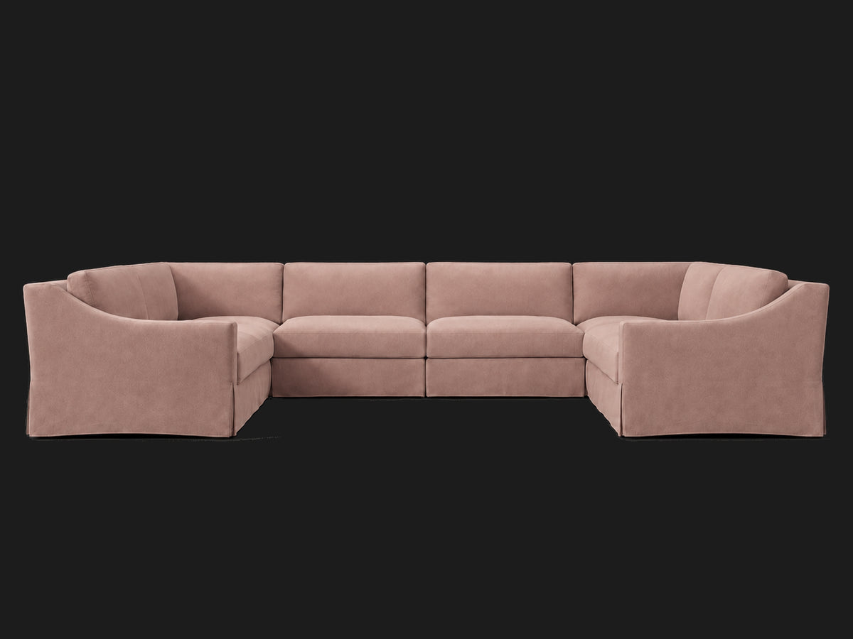 MODENA Slipcovered Modular Slope Arm 6-Piece U-Sectional — Performance Velvet Blossom