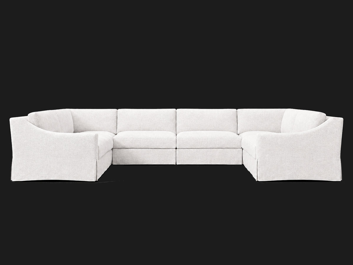 MODENA Slipcovered Modular Slope Arm 6-Piece U-Sectional — Performance Woven Chenille Lace