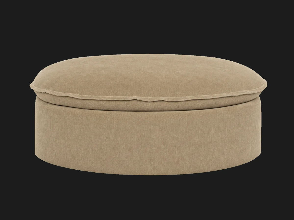 Neva Round Storage Ottoman in Mohair Almond
