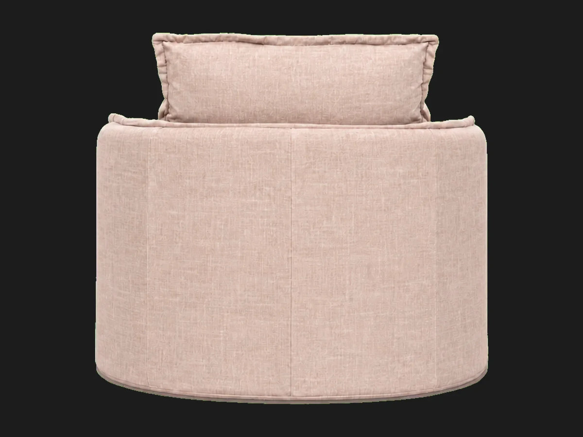 Neva Round Swivel Chair in Heritage Belgian Linen Petal, rear view