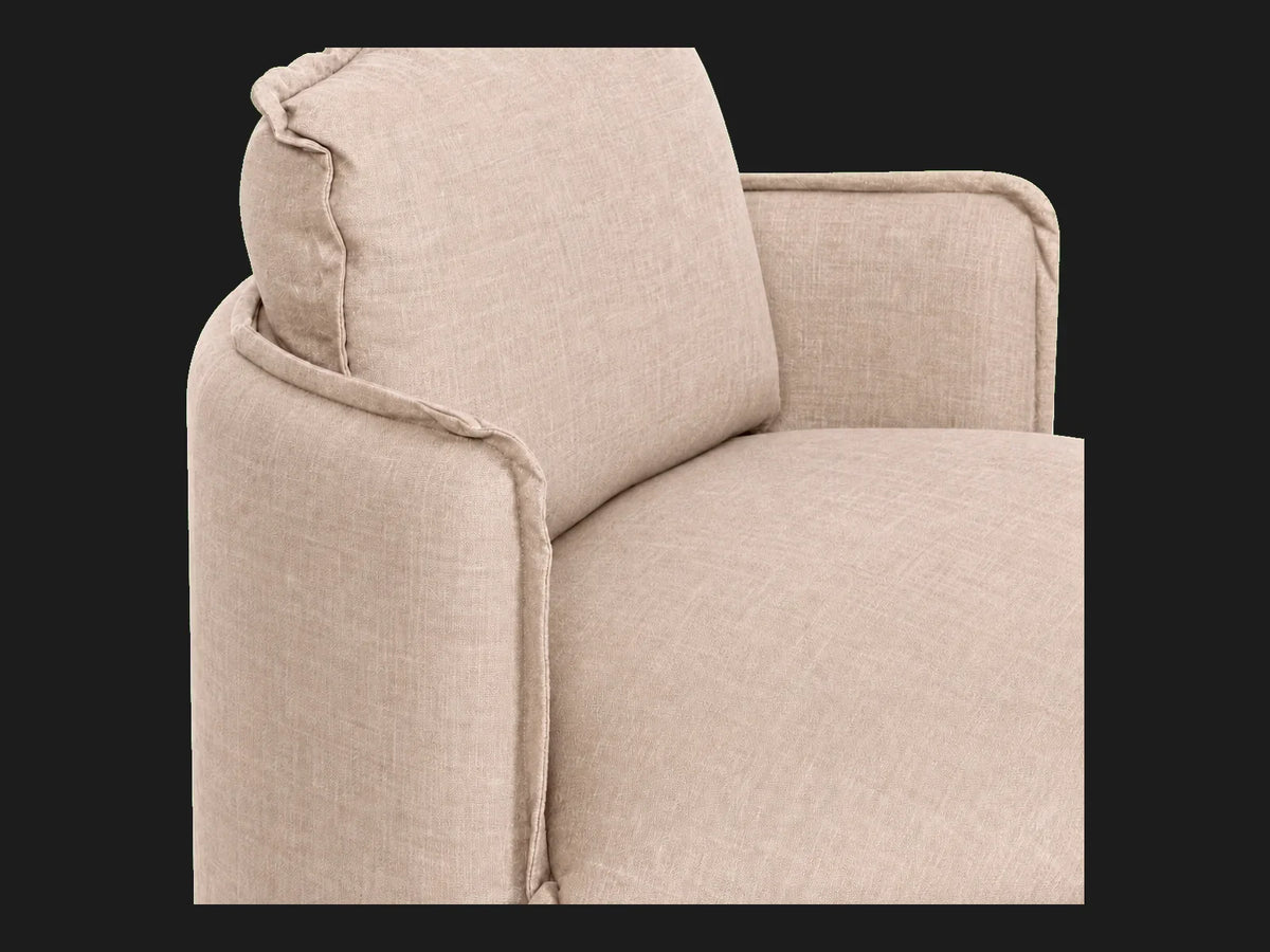 Neva Round Swivel Chair in Heritage Belgian Linen Petal, rear side detail