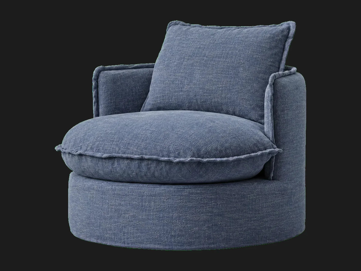 neva-round-swivel-chair #Fabric & Color_Heritage Belgian Linen Lake