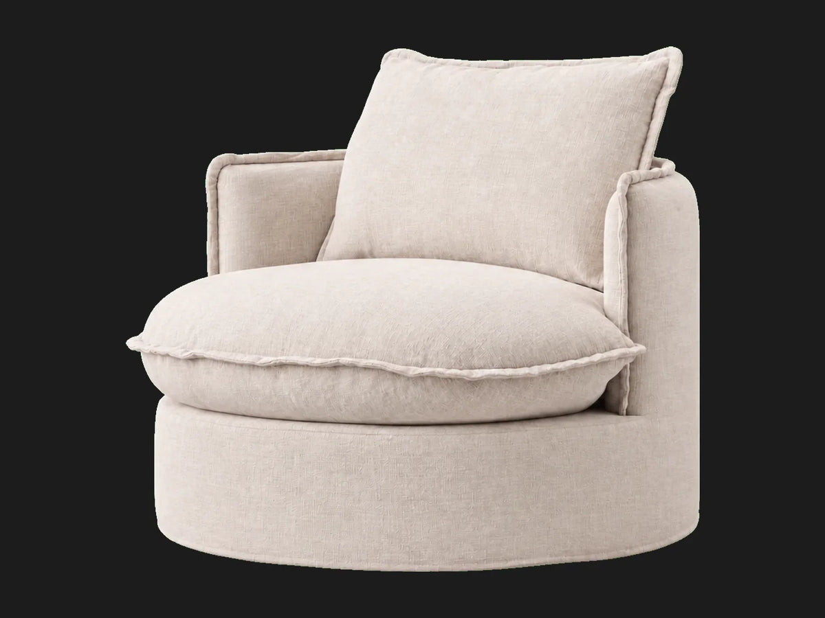 Neva Round Swivel Chair in Performance Linen Weave Flour