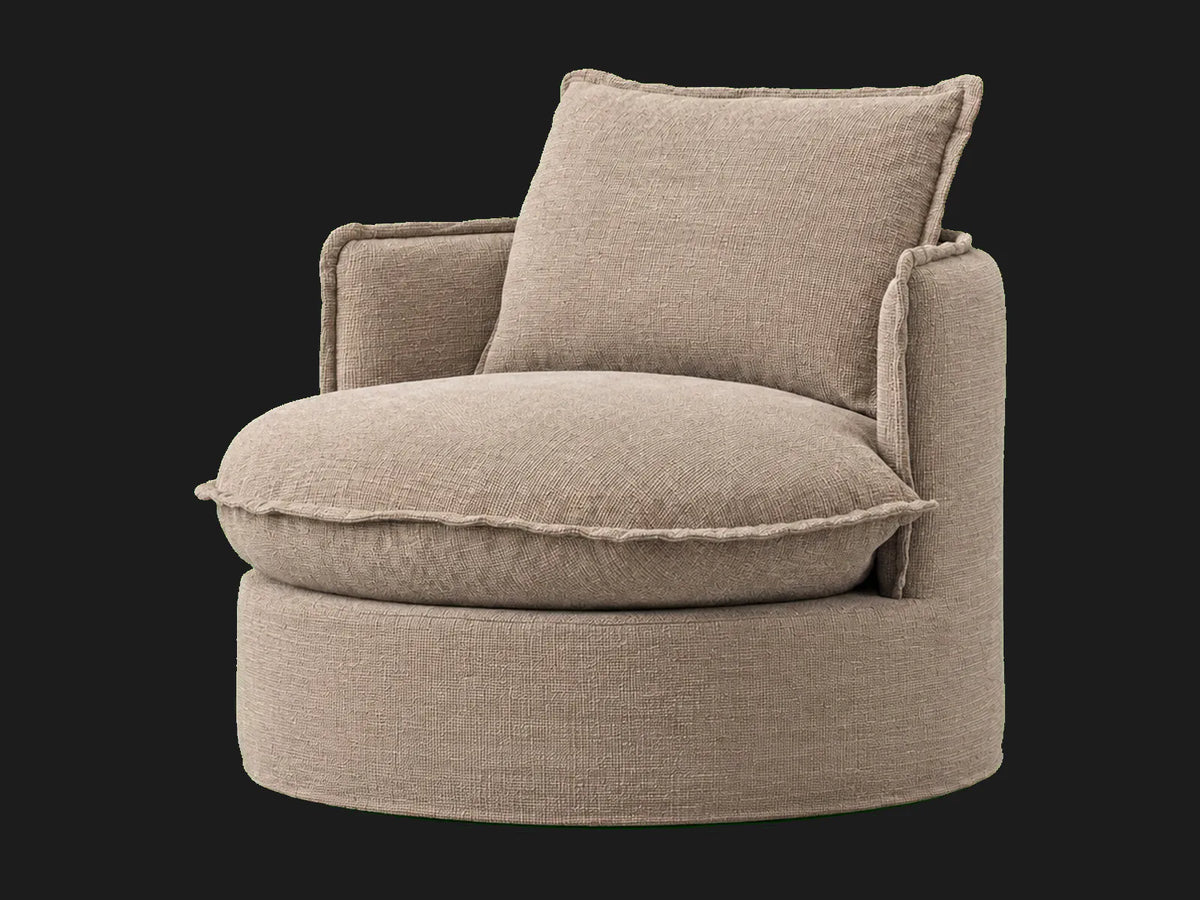 neva-round-swivel-chair #Fabric & Color_Performance Textural Weave Earthen