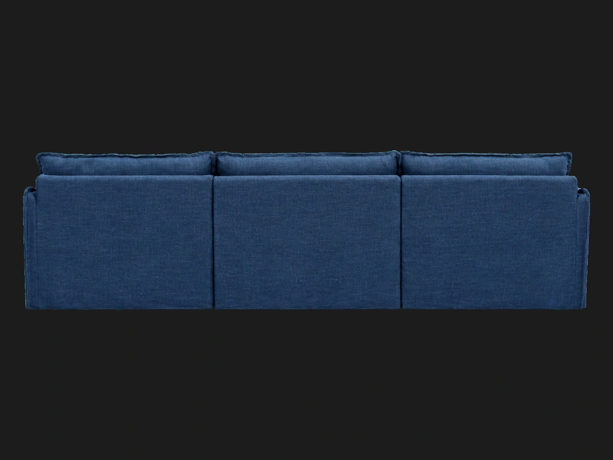 Neva Slipcovered Modular Sectional Sofa in Performance Linen Weave Bay — rear view