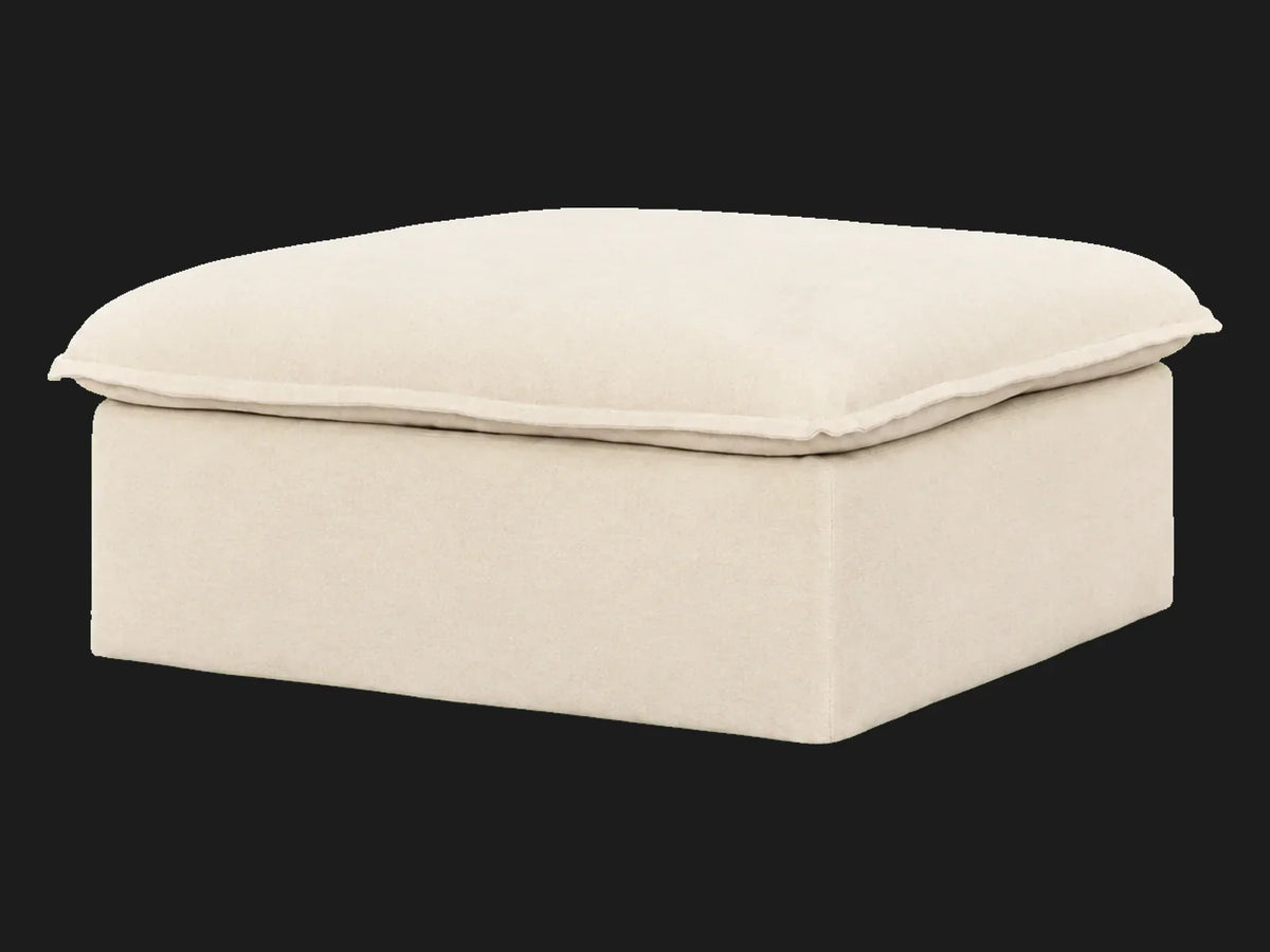 Neva Storage Ottoman in Italian Brushed Wool Vanilla, three-quarter view