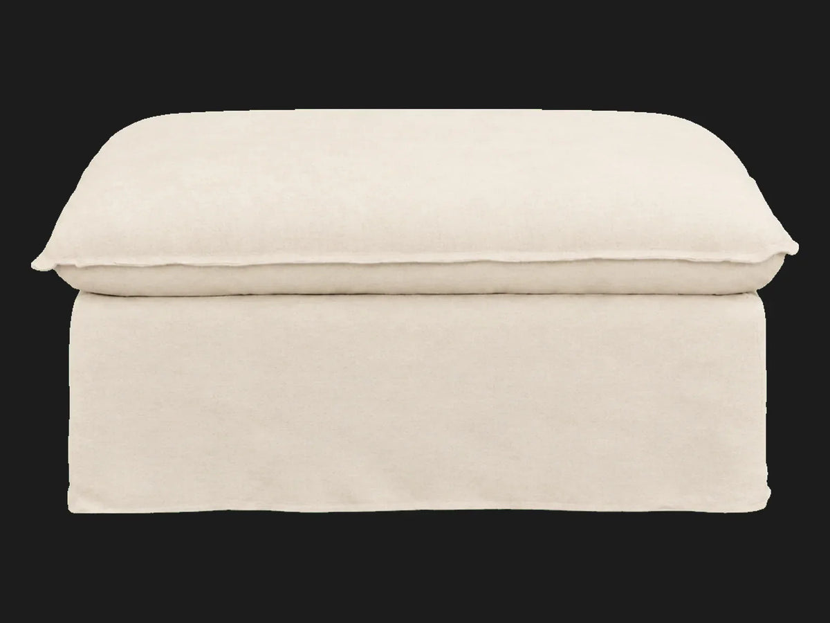Neva Storage Ottoman in Italian Brushed Wool Vanilla, skirted front view