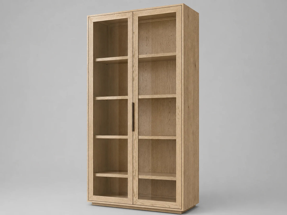 Oak Glass Display Cabinet I, 45-degree view