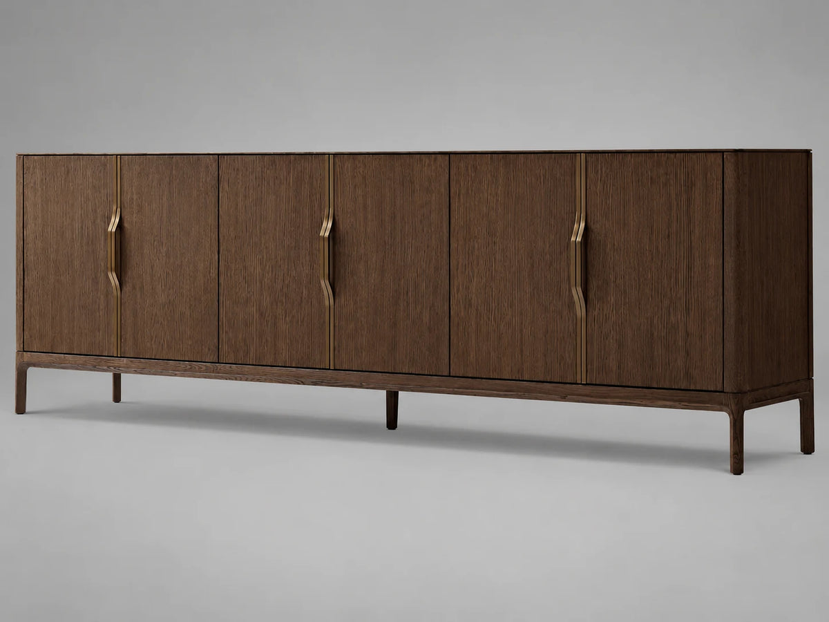 6-Door Oak Sideboard II, 45-degree view