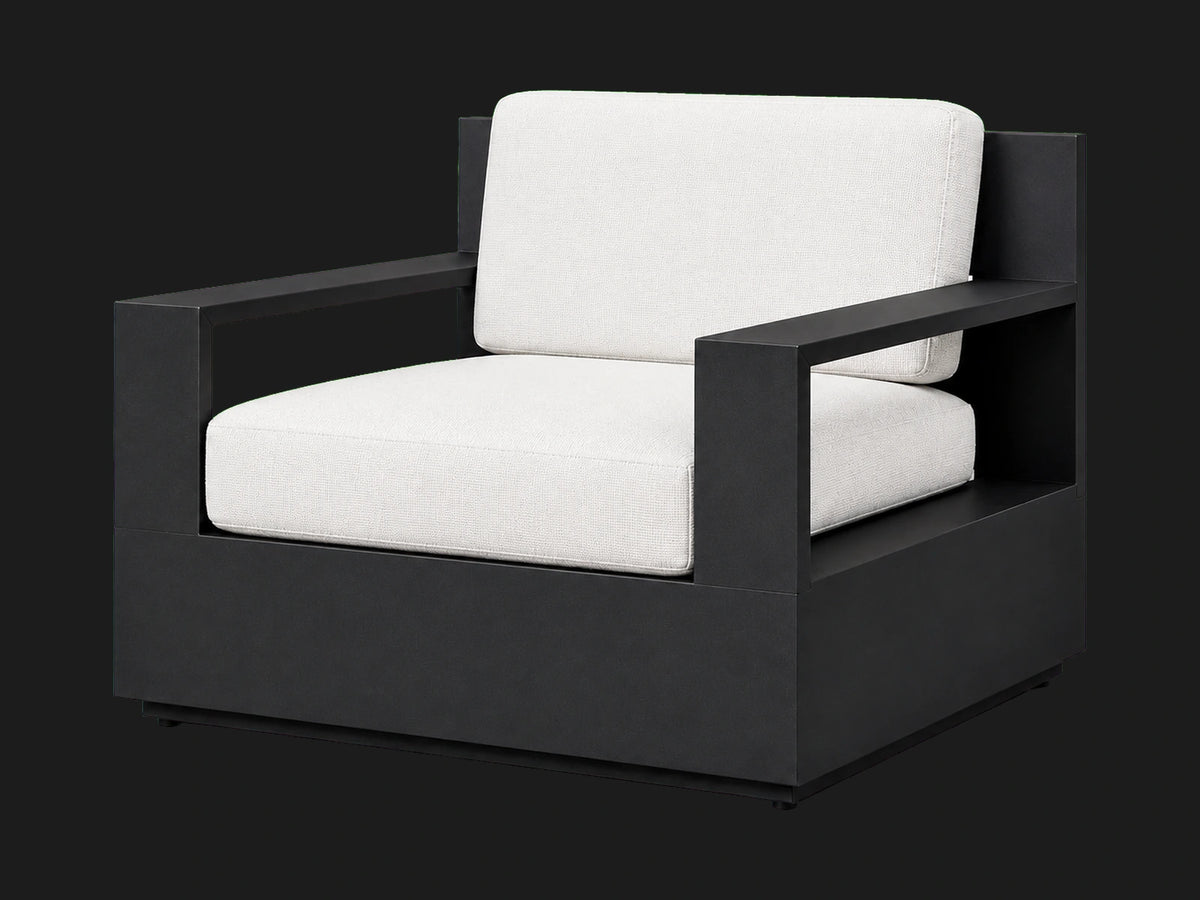 outdoor-lounge-chair-black-aluminum-frame-performance-fabric #Fabric & Color_Performance Linen Weave Pure White