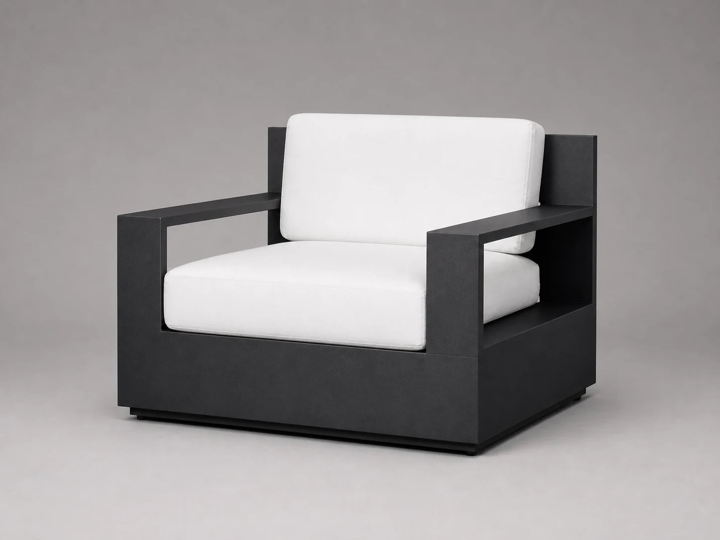 Outdoor Lounge Chair, Black Aluminum Frame, Performance Fabric - Three-quarter view