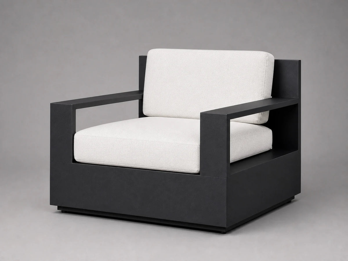 outdoor-lounge-chair-black-aluminum-frame-performance-fabric #Fabric & Color_Performance Linen Weave Pure White