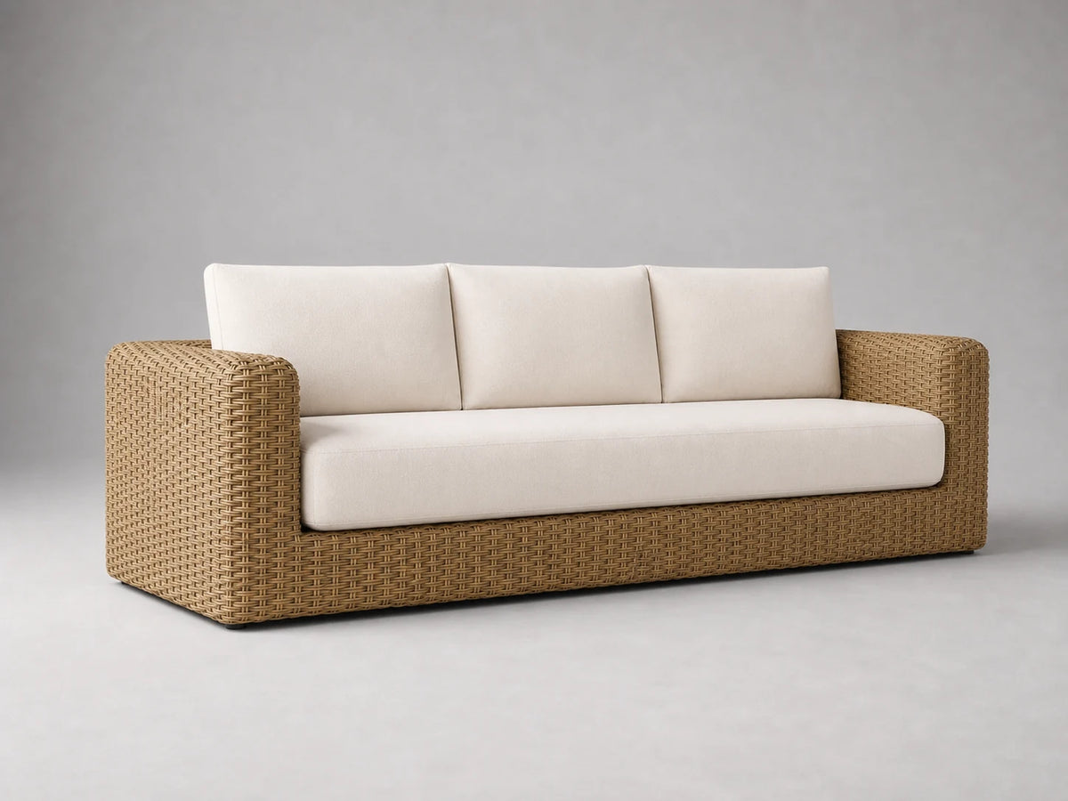 Outdoor Three-Seat Sofa, Rattan Frame, Performance Fabric, product view