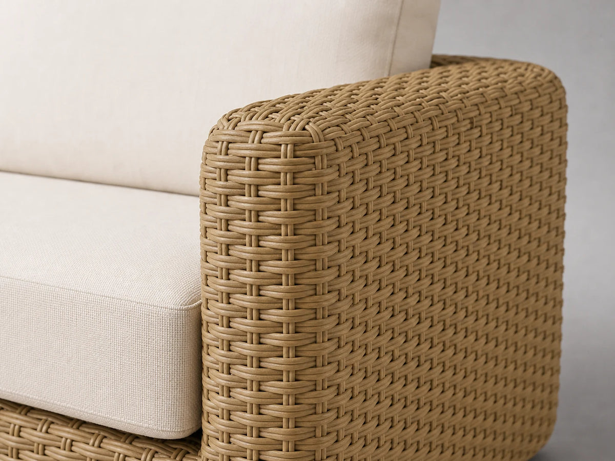 Outdoor Three-Seat Sofa, Rattan Frame, Performance Fabric, product view