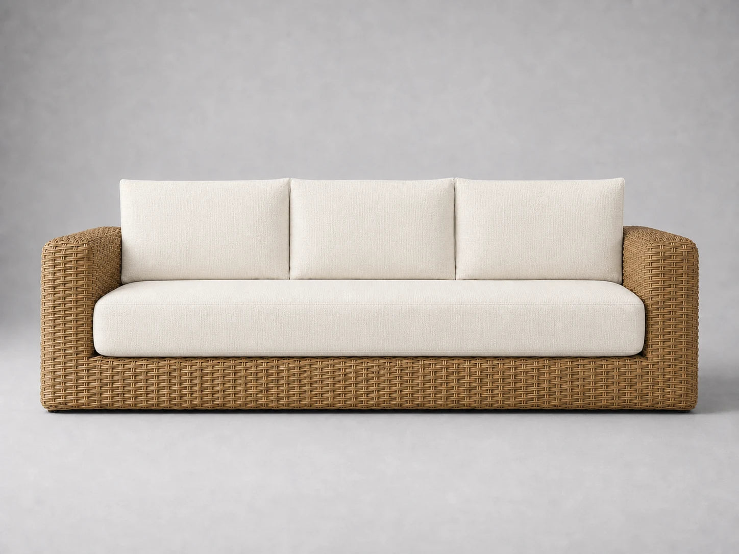 outdoor-three-seat-sofa-rattan-frame-performance-fabric #Fabric & Color_Performance Linen Weave Flour