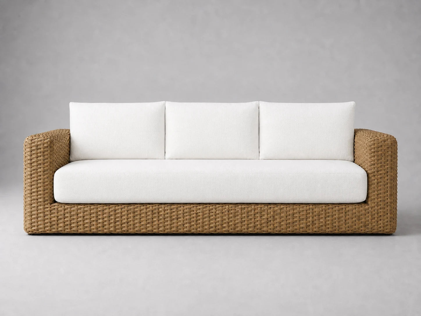 outdoor-three-seat-sofa-rattan-frame-performance-fabric #Fabric & Color_Performance Linen Weave Pure White