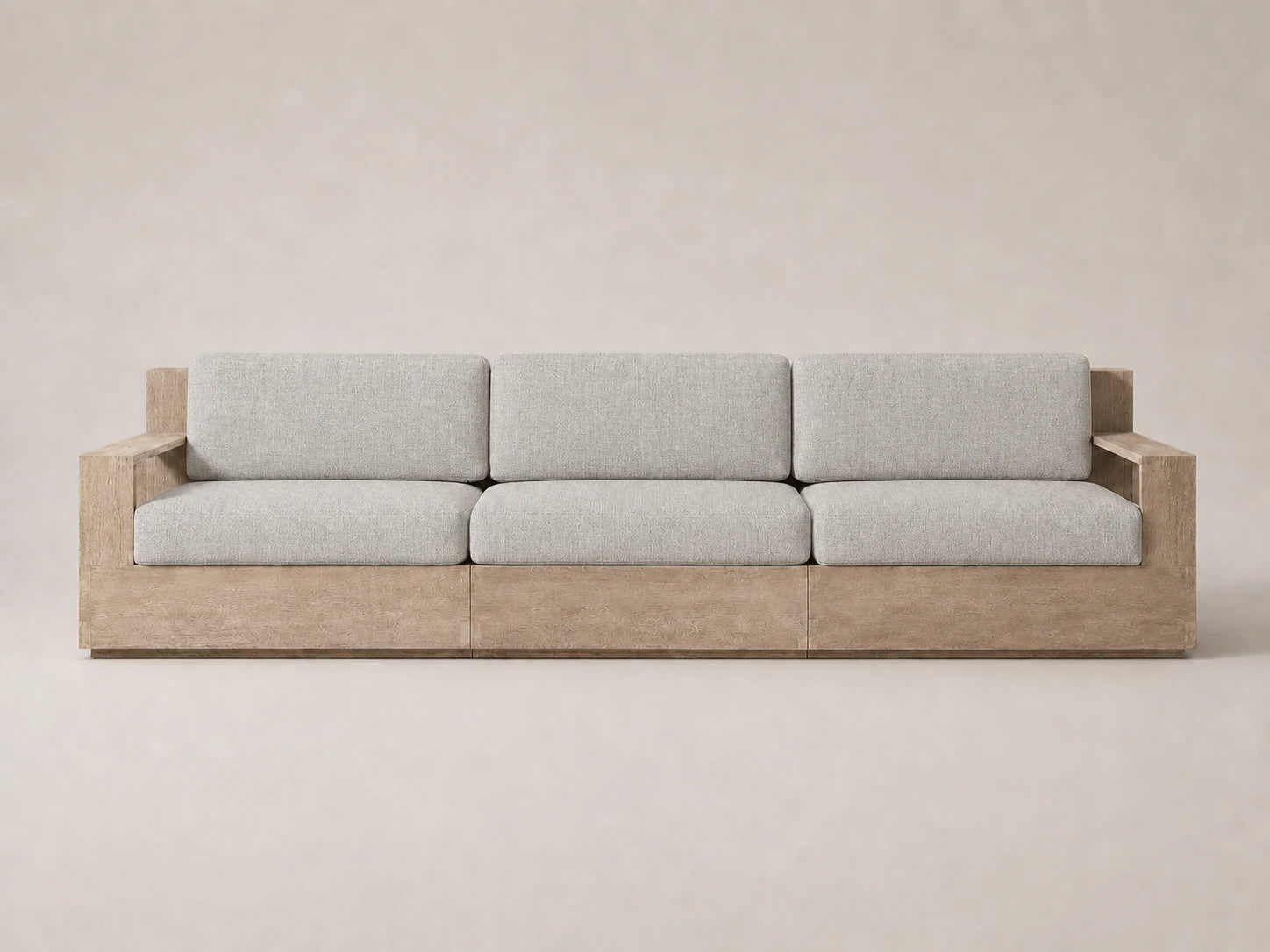 outdoor-three-seat-sofa-teak-frame-performance-fabric #Fabric & Color_Heritage Belgian Linen Agate