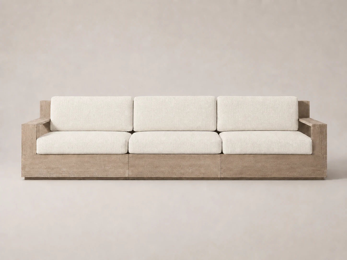 outdoor-three-seat-sofa-teak-frame-performance-fabric #Fabric & Color_Heritage Belgian Linen Alder